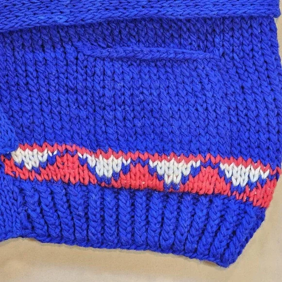 Camp Kitschy Knit Blue Chunky Wool Open Front Belt Starsky Cardigan Size 52 NWT